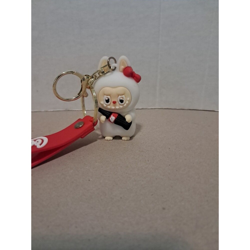 Coca-Cola Red Keychain with Monster Bunny Figure Soda Theme White.